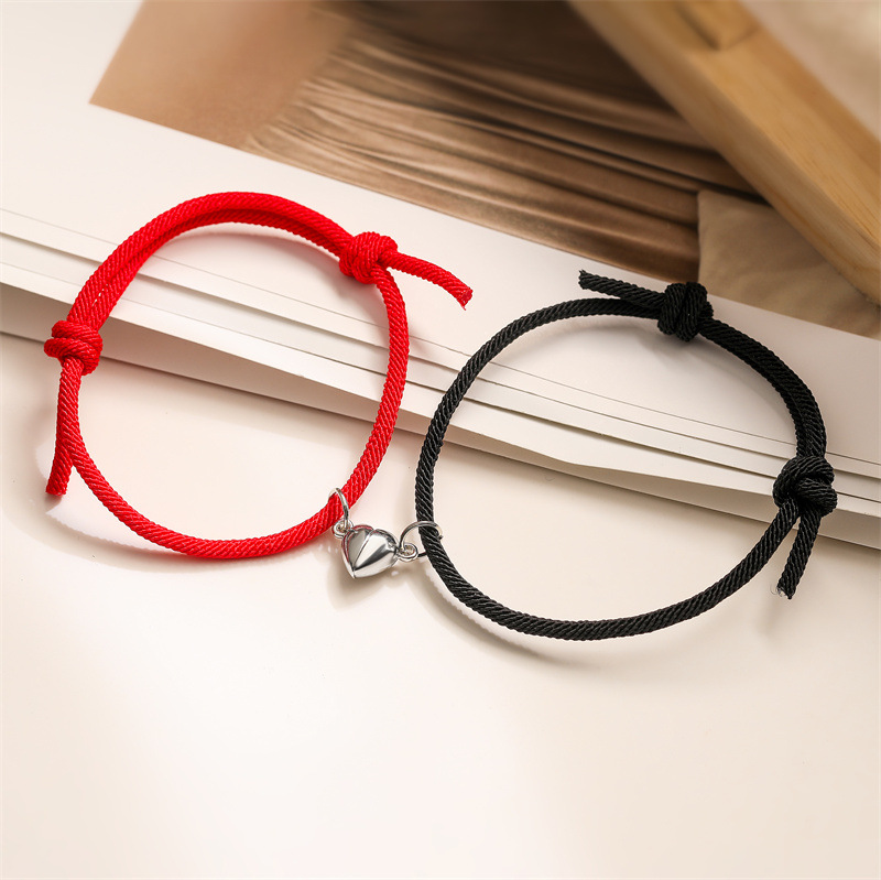 Brazalete de pareja de corazón nicho femenino diseño sensación de absorción de piedra de hierro tendencia brazalete conjunto de joyería transfronteriza