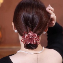 高级感红色太阳花发圈大肠圈时尚后脑勺绢纱发绳头绳女扎头发头花