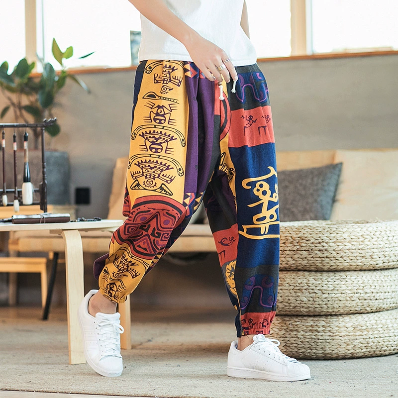 Лето 2025, новые тонкие дышащие хлопковые и льняные повседневные шаровары большого размера в китайском стиле, брюки-фонарики, дропшиппинг