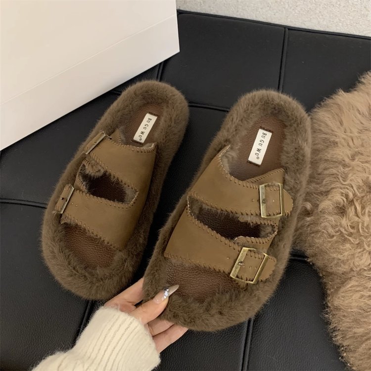 Internet celebrity soft-soled fur slippers for women's outer wear 2023 autumn and winter new sheep curly slip-on cotton slippers_voghion.com
