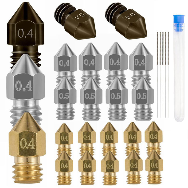 3D打印机挤出机Mk8喷嘴硬化钢不锈钢耐高温黄铜 0.4毫米25件套装