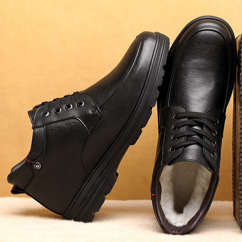 棉皮鞋男真皮冬季加絨保暖羊毛中老年高幫防滑加厚爸爸老人棉鞋男