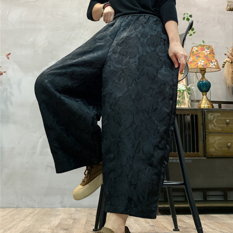 2025 Spring and Summer Satin Jacquard Loose Women's Harlan Pants plus size Staggered Waist Artistic Women's Cropped Pants