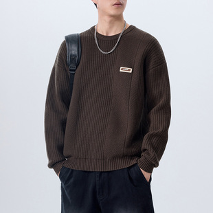 Sweater Men's Autumn and Winter New Thickened Round Neck Youth Knitted Sweater Lazy Wind Warm Wool Clothes for Men in Winter