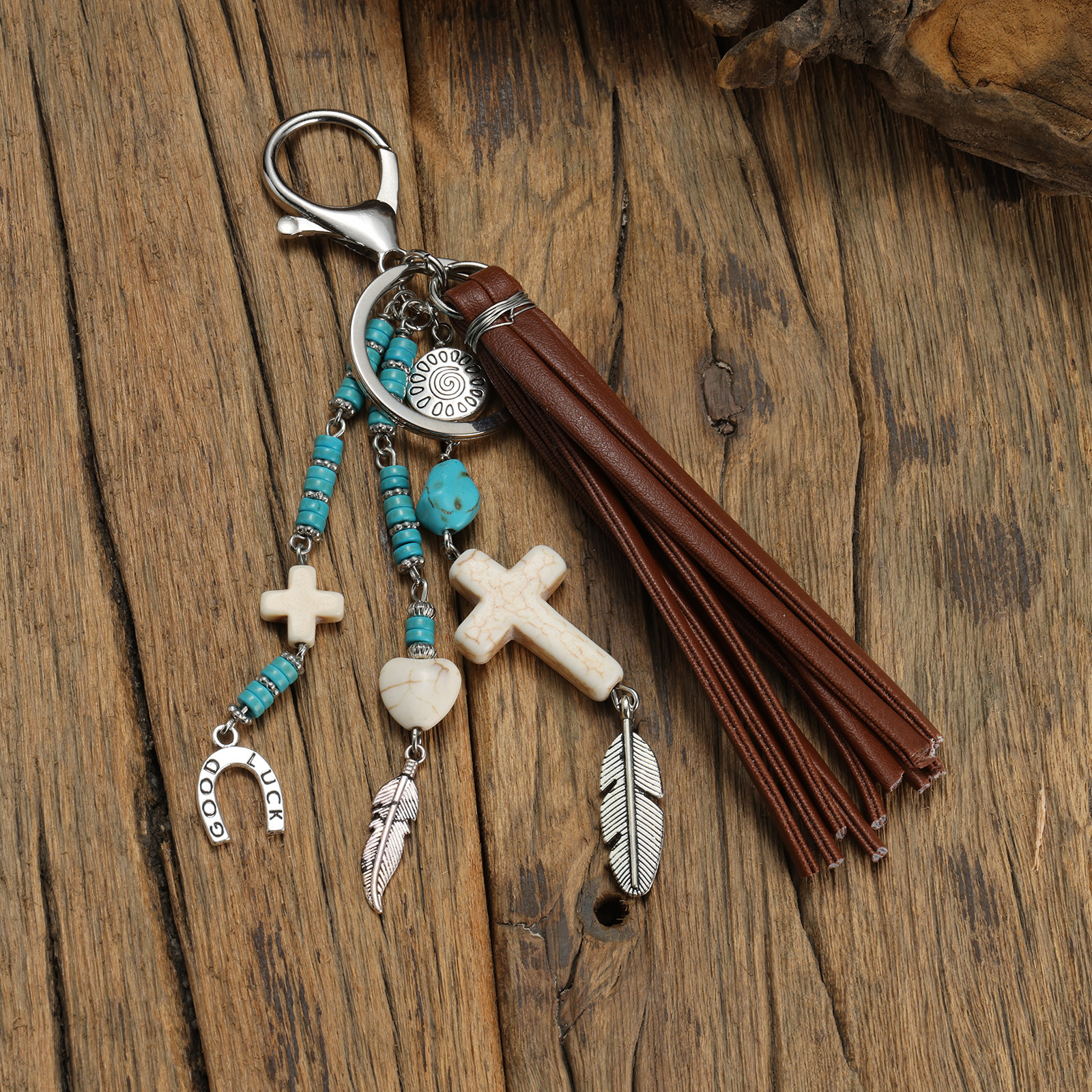 Cross, Feather Pattern 1 Piece Alloy Turquoise Cross Feather Lobster Trigger Clasp Closure Bag Charms