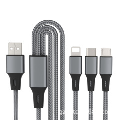 飛天虎一体成型金属アルミニウム合金製1対3データ転送携帯電話Android type-c急速充電データケーブル