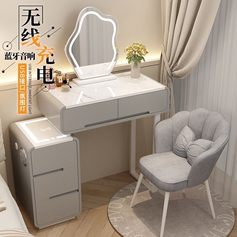 奶油风梳妆台一体实木智能现代简约小型化妆桌2025新款主卧化妆台|undefined
