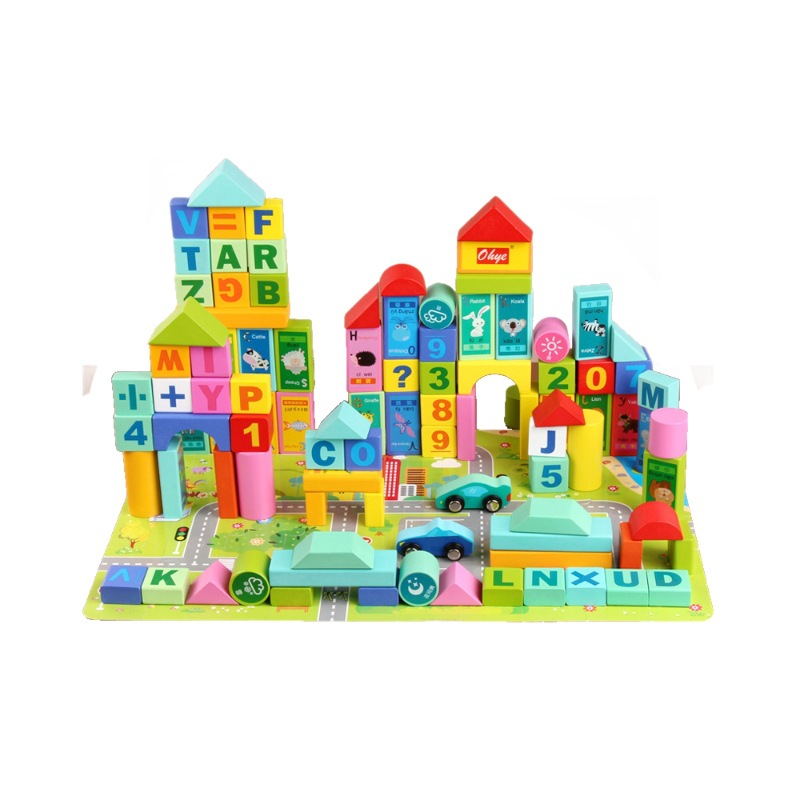 Weiweihu rompecabezas bloques de construcción cubo de arce 50 ~ 100 piezas de letras apiladas con bloques de construcción, juguetes de educación temprana para niños ecológicos