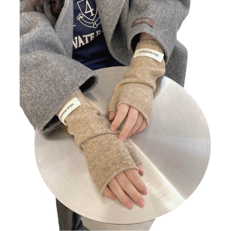 Guantes de mujer para otoño e invierno, extendidos y gruesos, estilo coreano, versátiles, de color sólido, de imitación de lana, compatibles con pantallas táctiles, guantes cálidos tejidos.