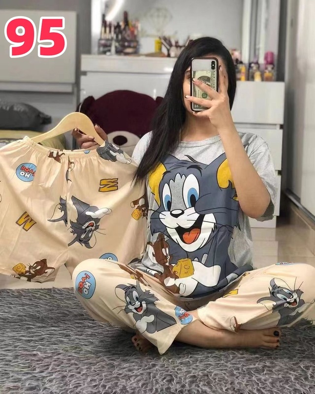睡衣女夏季新款卡通三件套可爱简约休闲圆领家居服套装可外穿|undefined