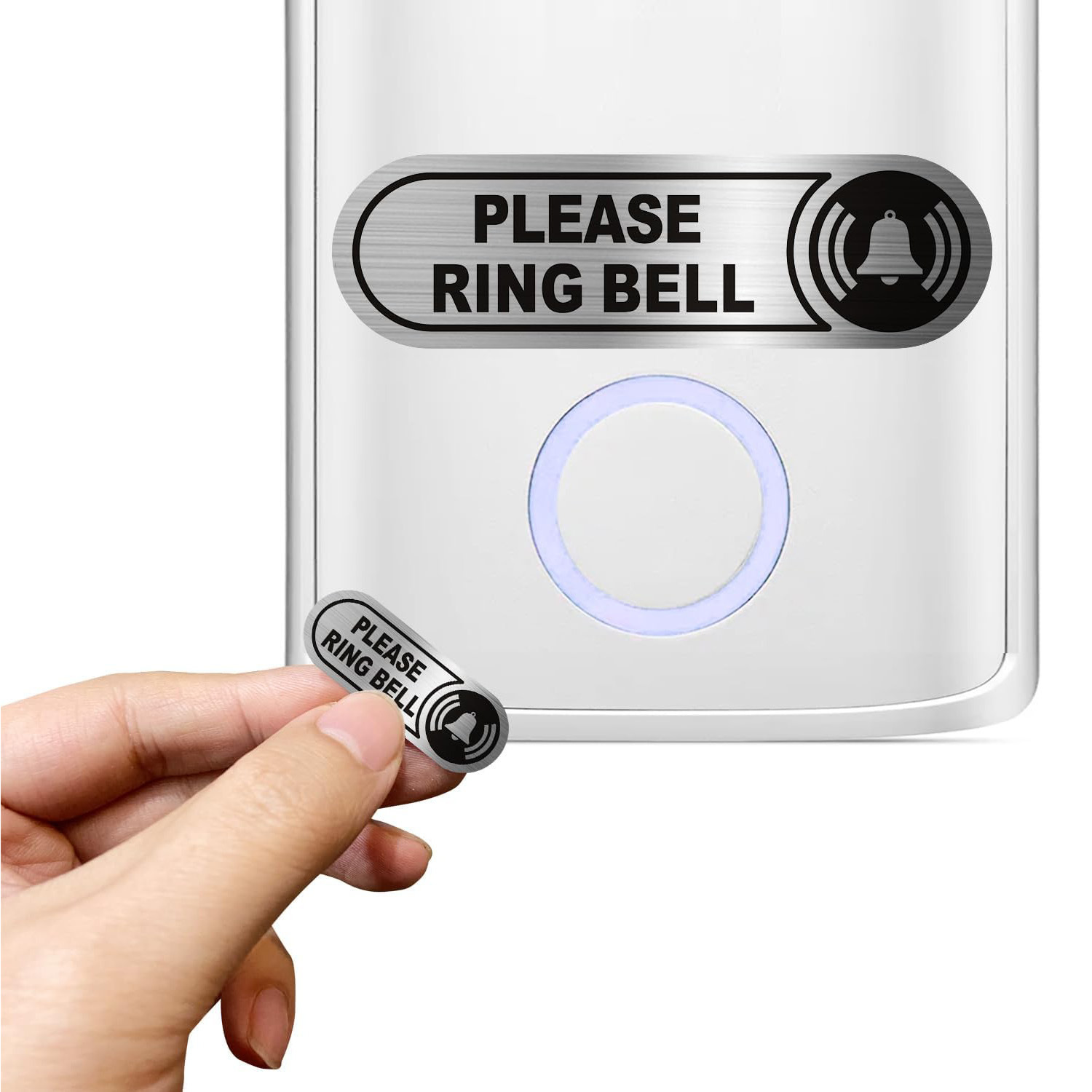 Amazon, por favor presione el timbre de la puerta, mini pegatinas impresas, calidad de cepillo plateado brillante se puede personalizar image 1