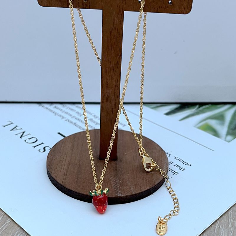 14g Weight Jewelry Set Classification cable chain Chain Type 1 Piece Quantity Daily Occasion natural stone, Enamel Glaze, Copper Material Strawberry Pattern All Seasons Season Women's Gender Plating Design Sweet Style Sweet Strawberry Natural Stone Enamel Glaze Copper Cable Chain Jewelry Set In Bulk 11