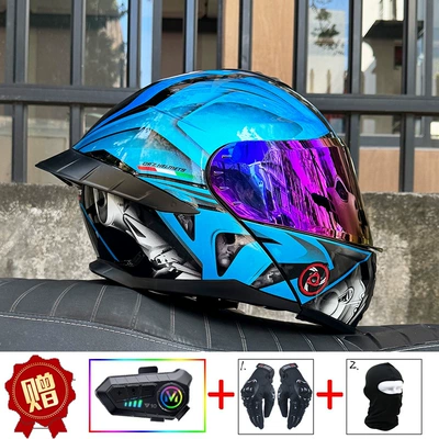 3C certified Orz motorcycle helmet for men — Motosiklet dəbilqələri - m-blue-knight-color-mirror-y10-bluetooth-headset