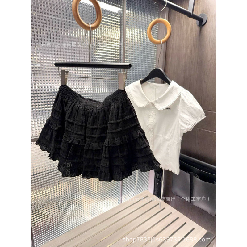 College-Style Doll Collar White Simple Short-Sleeved Shirt for Women with Tie Back and Waist-Cinching Design, Sweet Girly Style Versatile Top College-Style Doll Collar White Simple Short-Sleeved Shirt for Women with Tie Back and Waist-Cinching Design, Sweet Girly Style Versatile Top