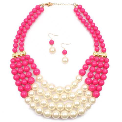 European and American cross-border pearl jewelry set, exaggerated multi-layered colorful pearl necklace, earrings, retro accessories wholesale