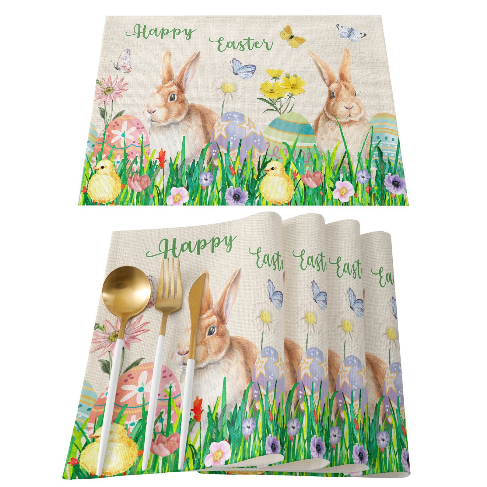 Pascua mantel de lino conejo huevo decoración tela Mesa estera montaña lavado antideslizante aislamiento estera corredor de mesa