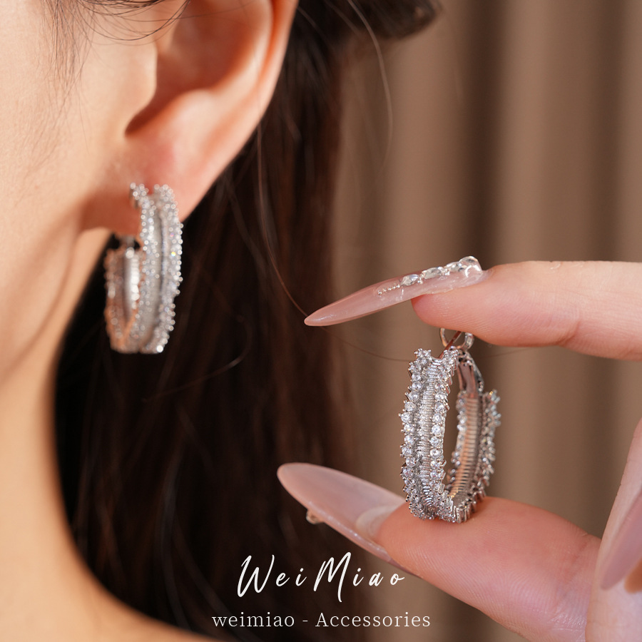 Agujas de plata de piedra de silicio geométricas aretes redondos temperamento de moda personalidad nicho aretes de lujo ligero aretes de alta calidad image 3