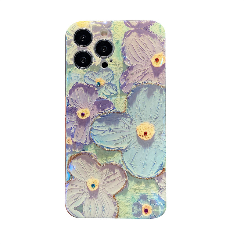 Pittura a olio Fiore margherita blu viola adatto per Apple 15 Pro/13 Custodia per telefono Flash Diamond iPhone 12 Promax Soft 14_voghion.com