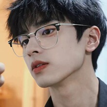 新款复古半框近视眼镜框男款可配有度数防蓝光大脸理工男潮眼镜框