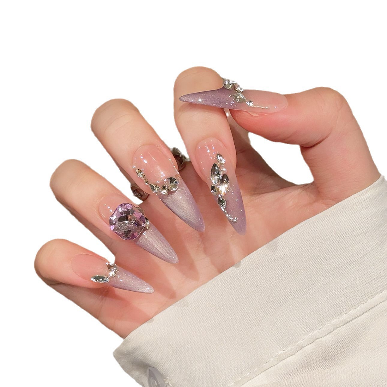 Laca de armadura de uso Sensación de alto nivel Gradiente púrpura Diamante francés Armadura de mariposa hecha a mano Armadura de ropa hecha a mano Diamante K9