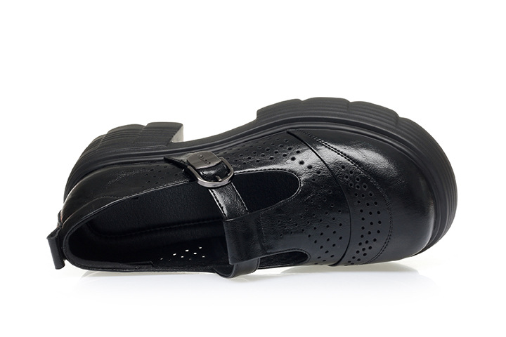 Sandal cao gót đế dày nữ hở mũi, thoáng khí mùa hè, da thật — Màu be chi tiết 12