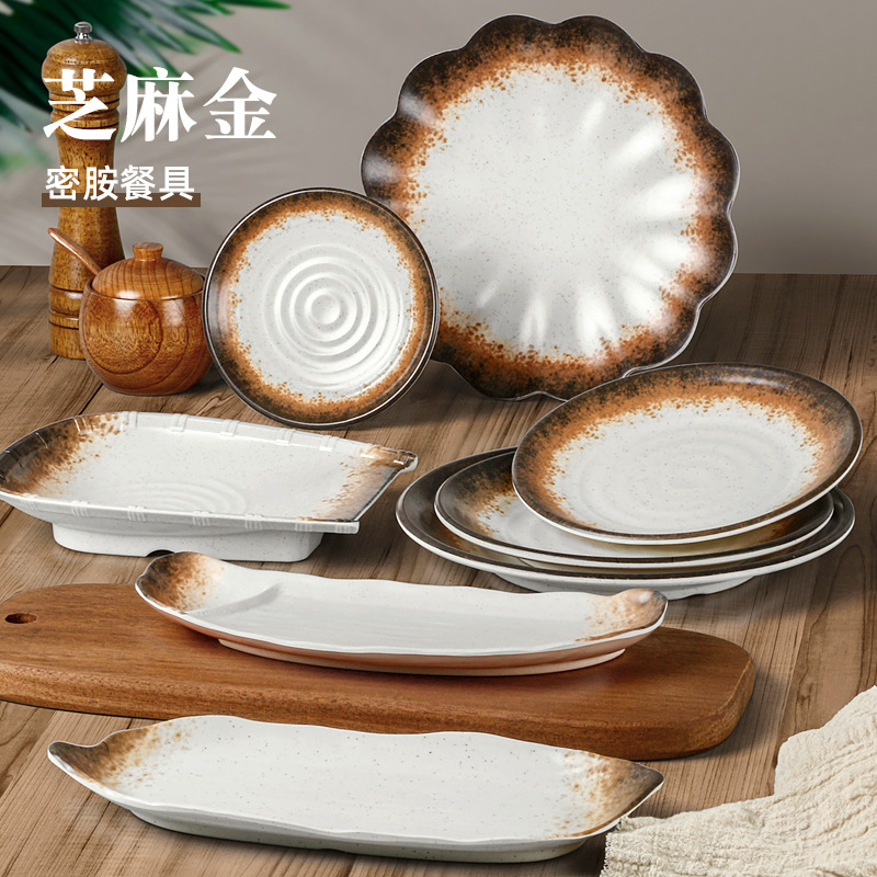 Imitation Porcelain Barbecue Restaurant Special Plate Barbecue Cold Dish Snack Plate Beef Hot Pot Tableware Melamine Creative Dish Plate Commercial