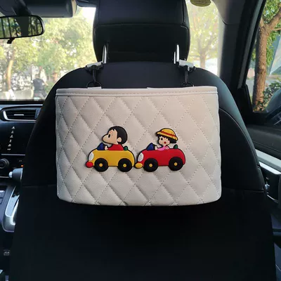 Cartoon Car Seat Back Organizer | Car storage bag/box - driving-boys-and-girls-white-storage-pocket
