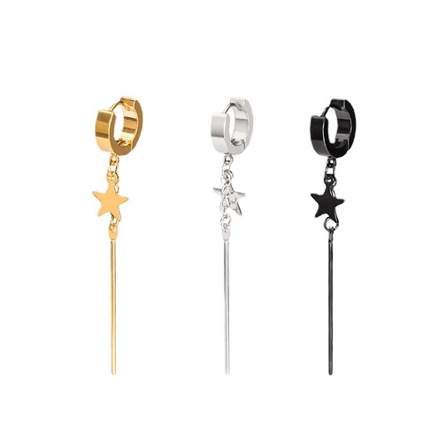 Korean style star-shaped long pendant earrings, fashionable tassel women's earrings, one-word earrings, titanium steel earrings wholesale