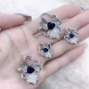 Advanced set, ring, necklace, chain, high-quality style, flowered, 3 piece set, micro incrustation, diamond encrusted, wholesale