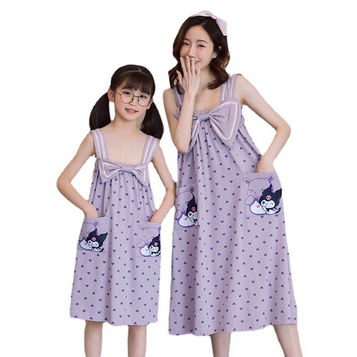 Bridal Lace Sleep Dress Summer Modal Princess Little Girl Cute Sweet Pajamas for Middle and Old Children Parent-Child Homecoming Wear