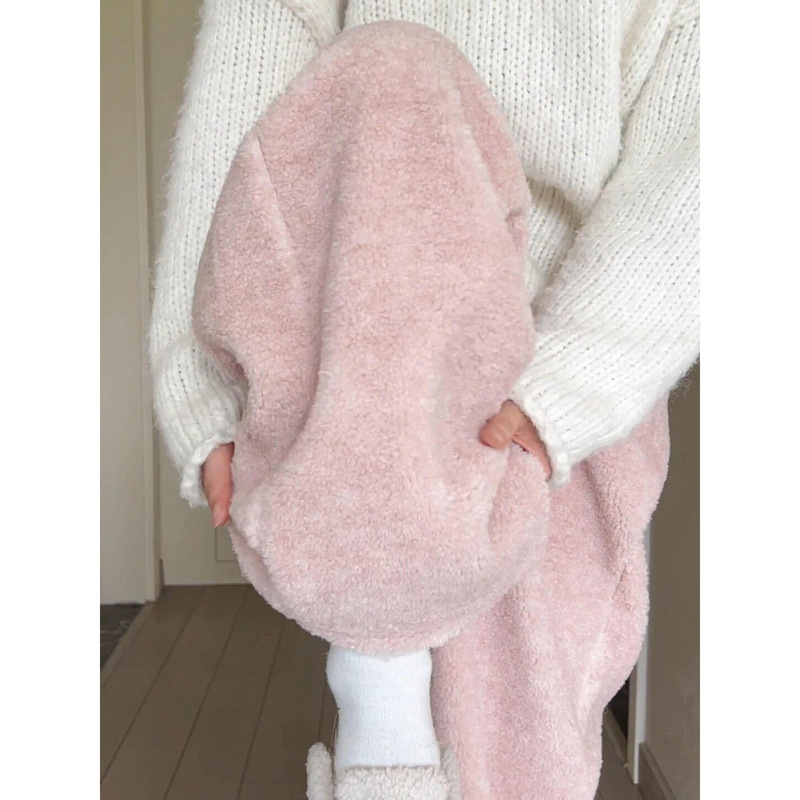 Pink Cashmere Sweatpants for Women Autumn and Winter 2025 New Towel Pants Lazy Style Wide-Leg Cotton Pants Fleece-Lined Sweatpants