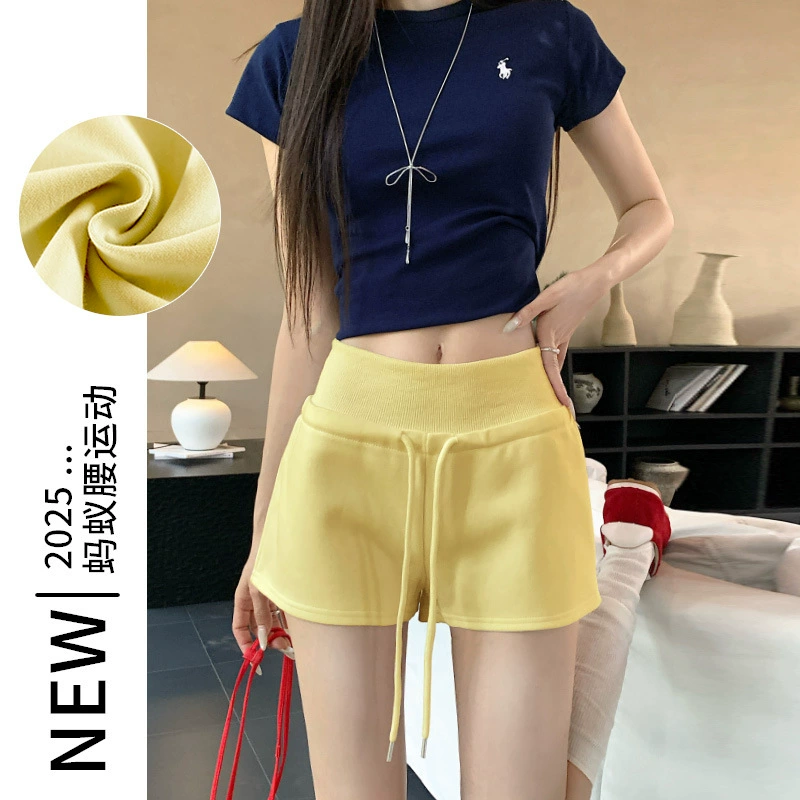 Желтые спортивные шорты для женщин, лето 2025, новые трапециевидные шорты с высокой талией для похудения, верхняя одежда, повседневные сексуальные обтягивающие шорты