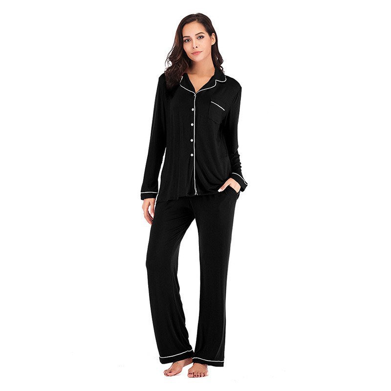 Pijama de Manga Larga para Mujer Set de 2 piezas de poliéster, transpirable, elástico, cálido, para casa y hotel