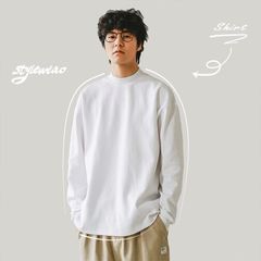 SHX重ポンド純綿420Gワイドタイプ水洗い日系メンズ長袖tシャツ半高襟春ボトムシャツカップル潮