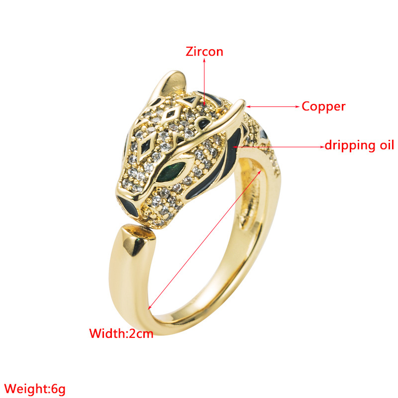 Fashion Leopard Head 18k Gold Plating Zircon  Open Copper Ring display picture 1