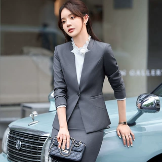 职业西装套装女春秋新款美容院工作服前台接待珠宝店工装西服外套