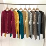 美式小马刺绣复古麻花扭纹纯羊毛针织衫秋冬加厚圆领开衫毛衣外套