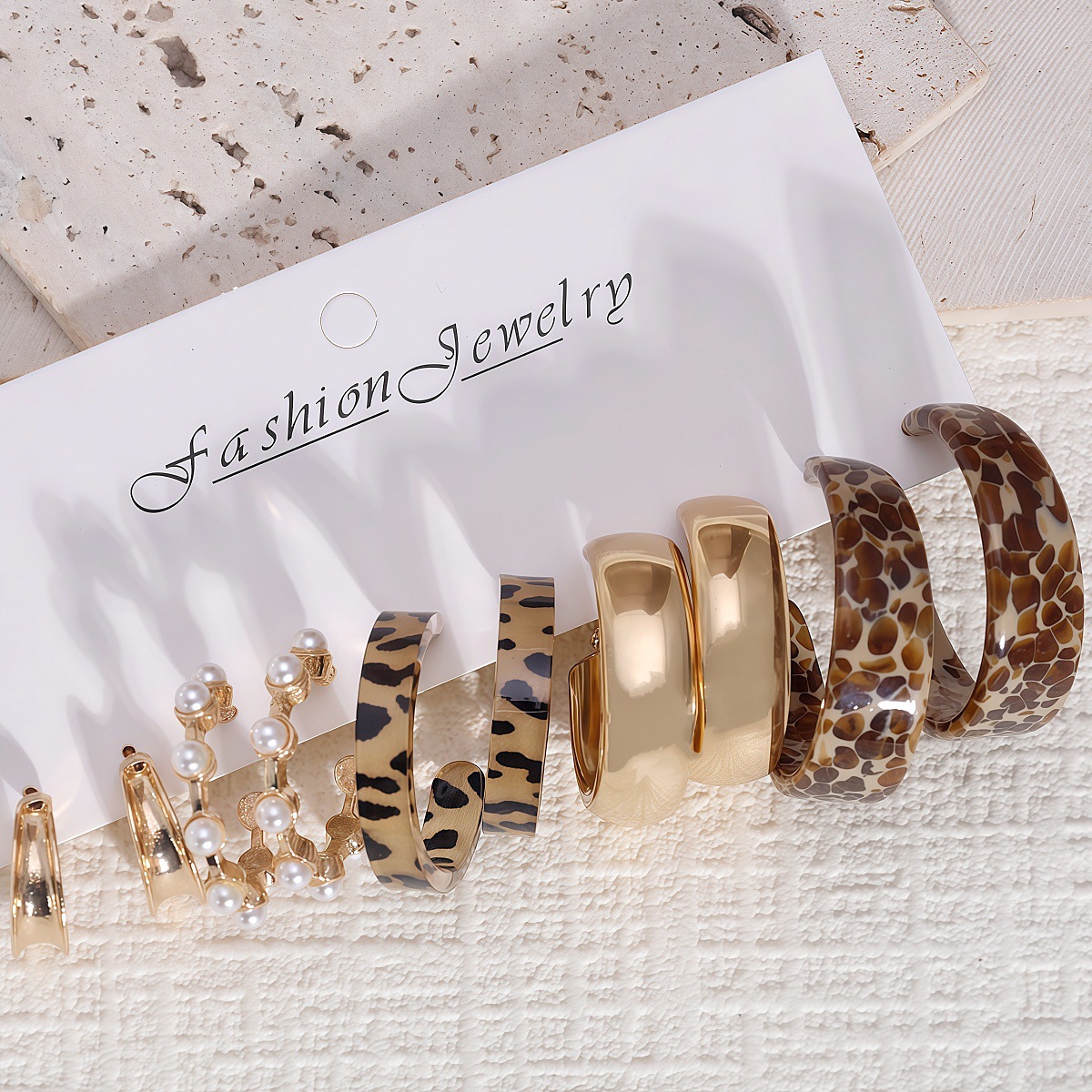 5 Paare Ohrhänger Mit Perlen Und Leopardenmuster Set_voghion.com