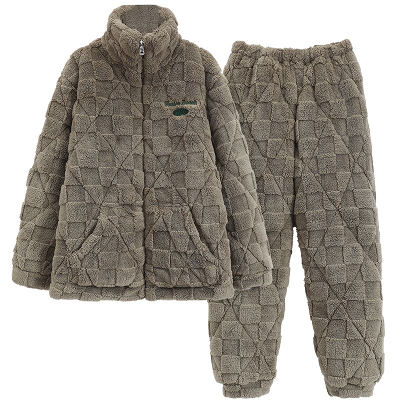 Pijamas de hombre de invierno de los hombres de lana de coral de tres capas acolchado forrado de lana engrosada Otoño e Invierno guapo homewear invierno