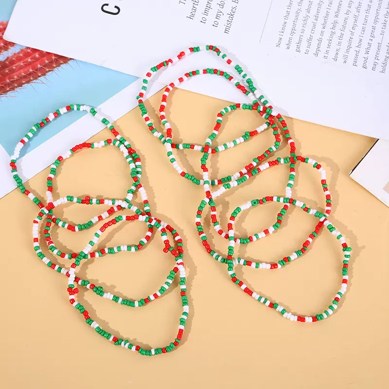 欧美创意时尚跨境圣诞风叠戴30条手饰套装批发亚克力米珠链子脚链