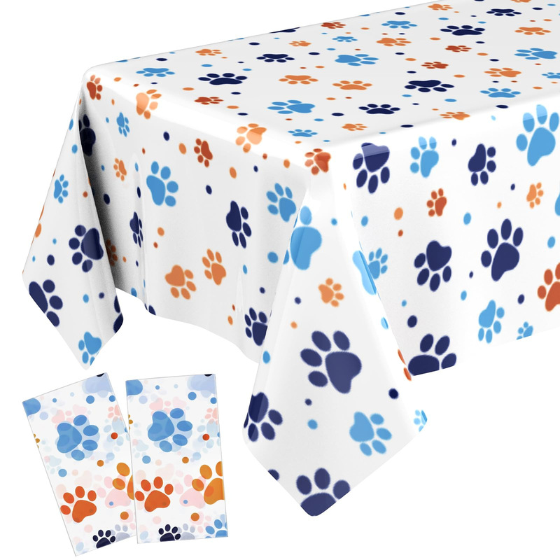 Cross-Border Cartoon Blue and Yellow Dog Paw Print White Tablecloth Digital Printing Creative Gift Removable and Washable Factory Direct Sale Cross-Border Cartoon Blue and Yellow Dog Paw Print White Tablecloth Digital Printing Creative Gift Removable and Washable Factory Direct Sale