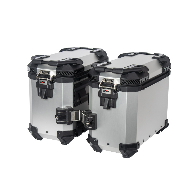 38Lbm Lockable All-Silver Straight-Edge Aluminum Alloy Three-Box Motorcycle Tail Box Side Box Scooter Electric Vehicle Storage