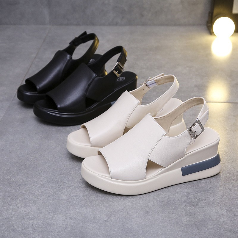 Sandalias de cuña de plataforma de mujer 2022 nuevo verano tacón alto peep toe estilo coreano sandalias casual deportes sandalias de playa