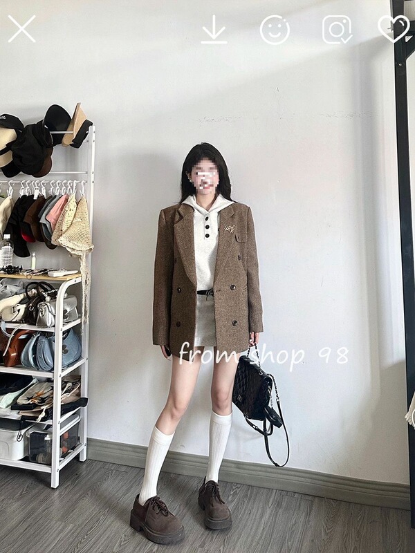 Korean Style Suit Jacket Autumn Slim Fit Knitted Hooded Sweatshirt Long-Sleeved Dress Suit