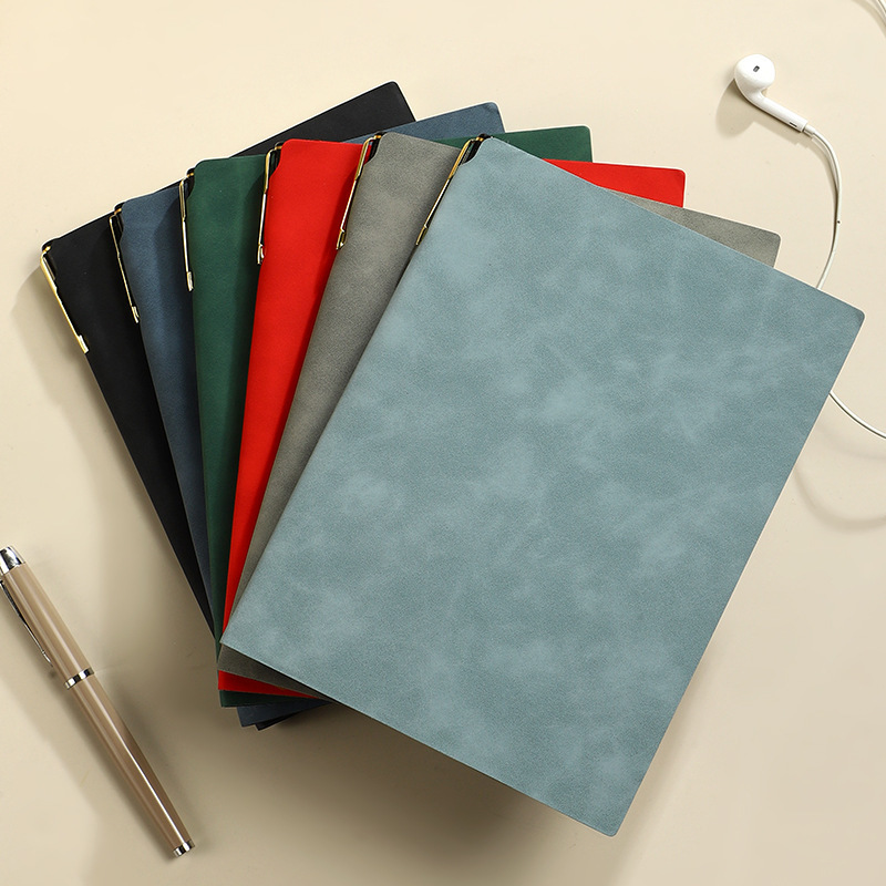 Factory wholesale in stock skin feeling sheep soft leather notepad side with pen insert notebook business office notebook