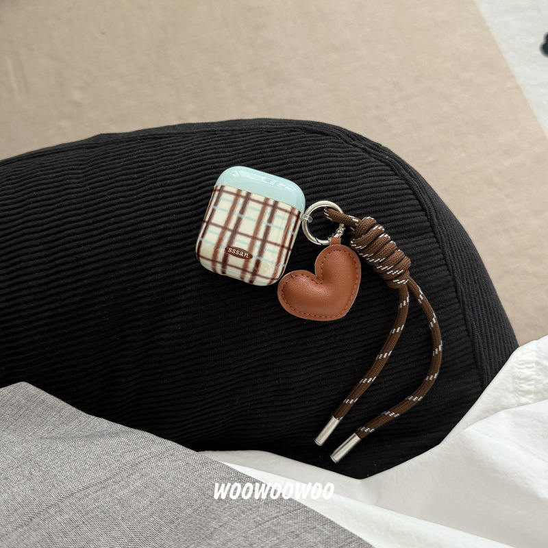 小衆清新レトロ格紋適用AirPods3/4世代アップルヘッドフォンソフトケース保護カバーPro2女性ストラップ|undefined