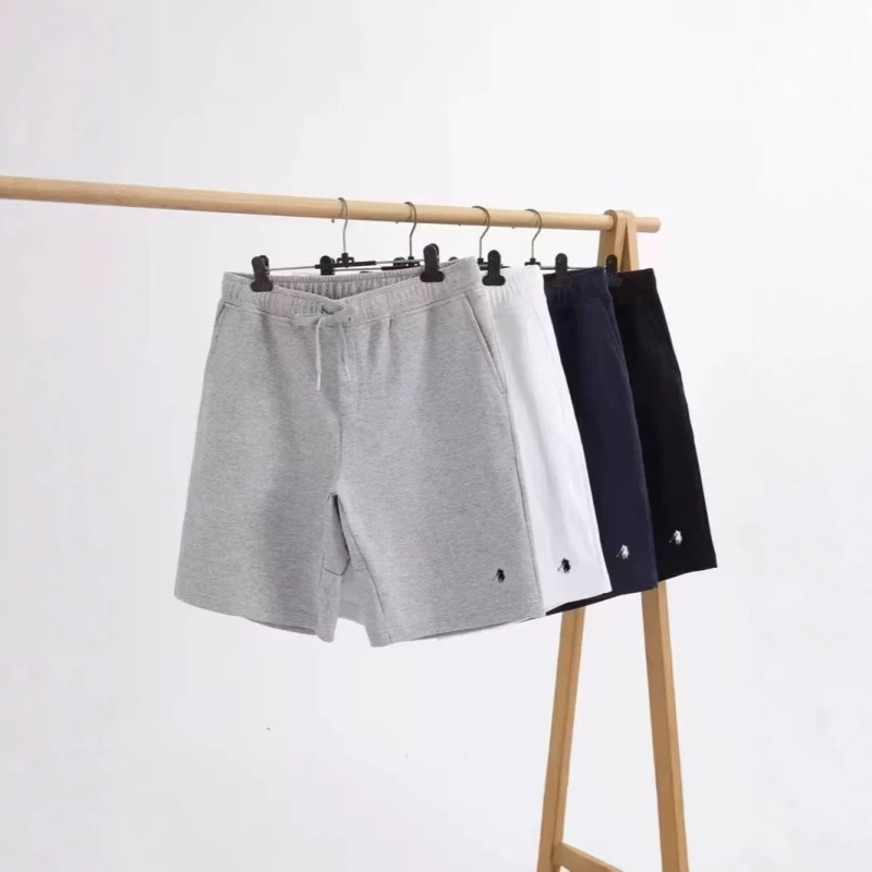 Summer New Men's Shorts with Pony Logo, Heavyweight Pure Cotton Solid Color Five-Point Shorts, Golf Sports Casual Sweatpants