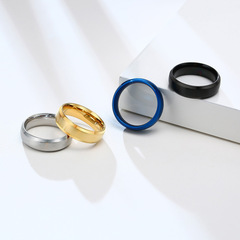 Polished Ring 6mm Blue Gold Black Titanium Steel Ring for Men and Women Stainless Steel Jewelry Wholesale R-014