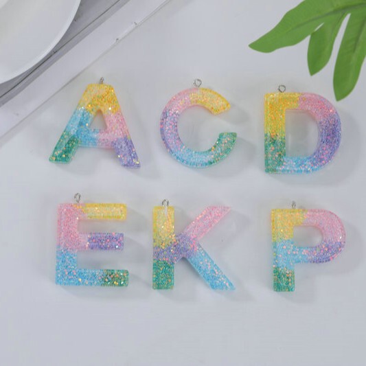 Resin Keychain English Letters Colorful Crystal Glue Jewelry Letter Key Chain European and American Popular Pendants