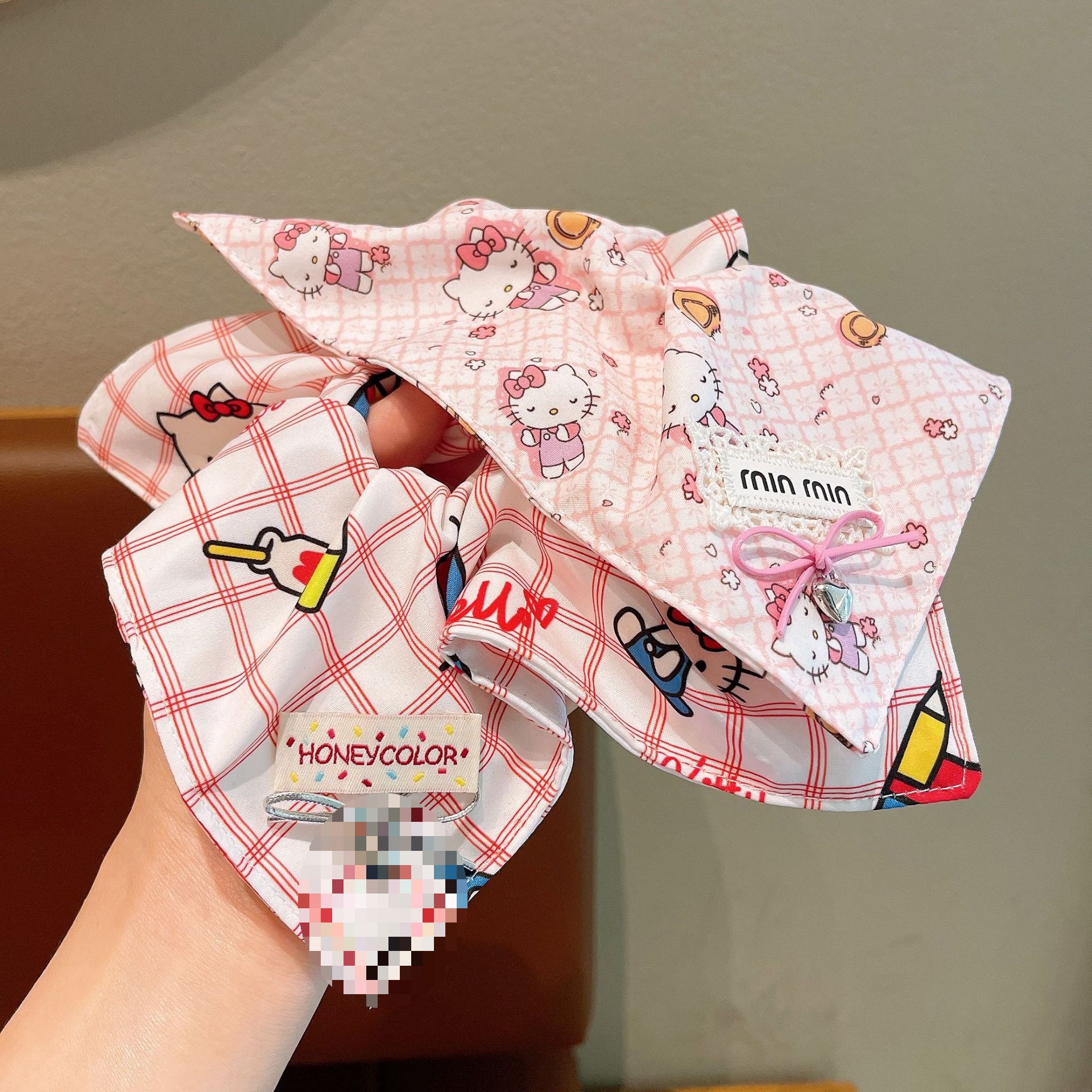 Chica universitaria Kitty gato bufanda cuadrada intestino corbata para el cabello cuerda para la cabeza femenina